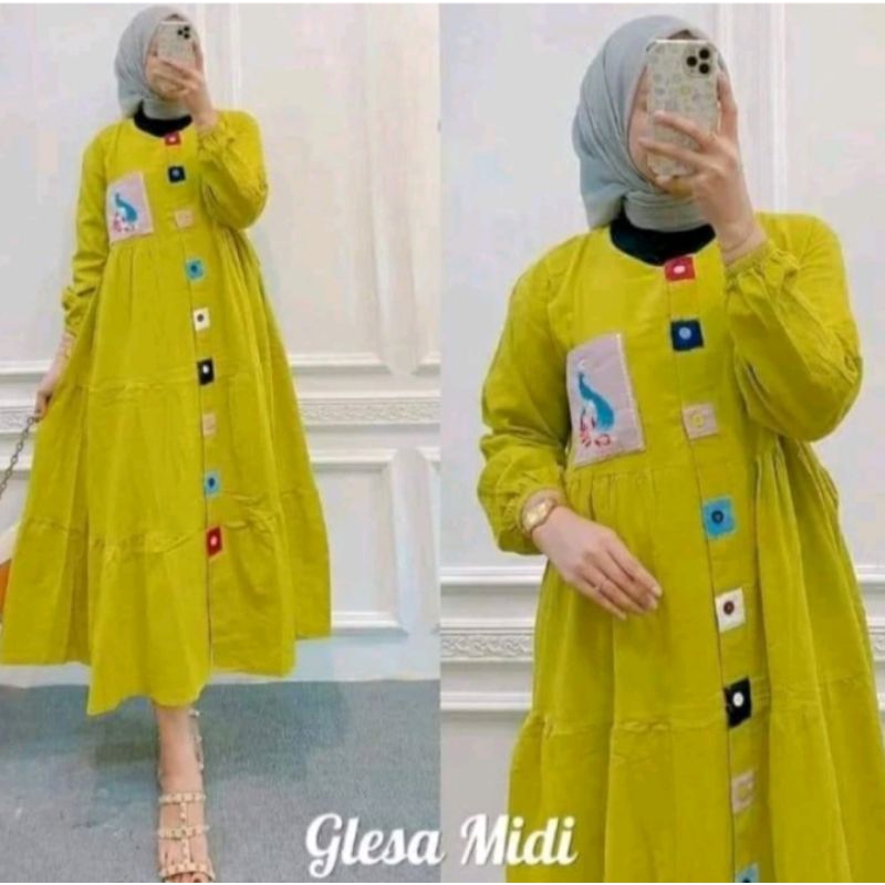 Zoya midi dress/dress wanita busui kancing pelangi viral/bahan premium