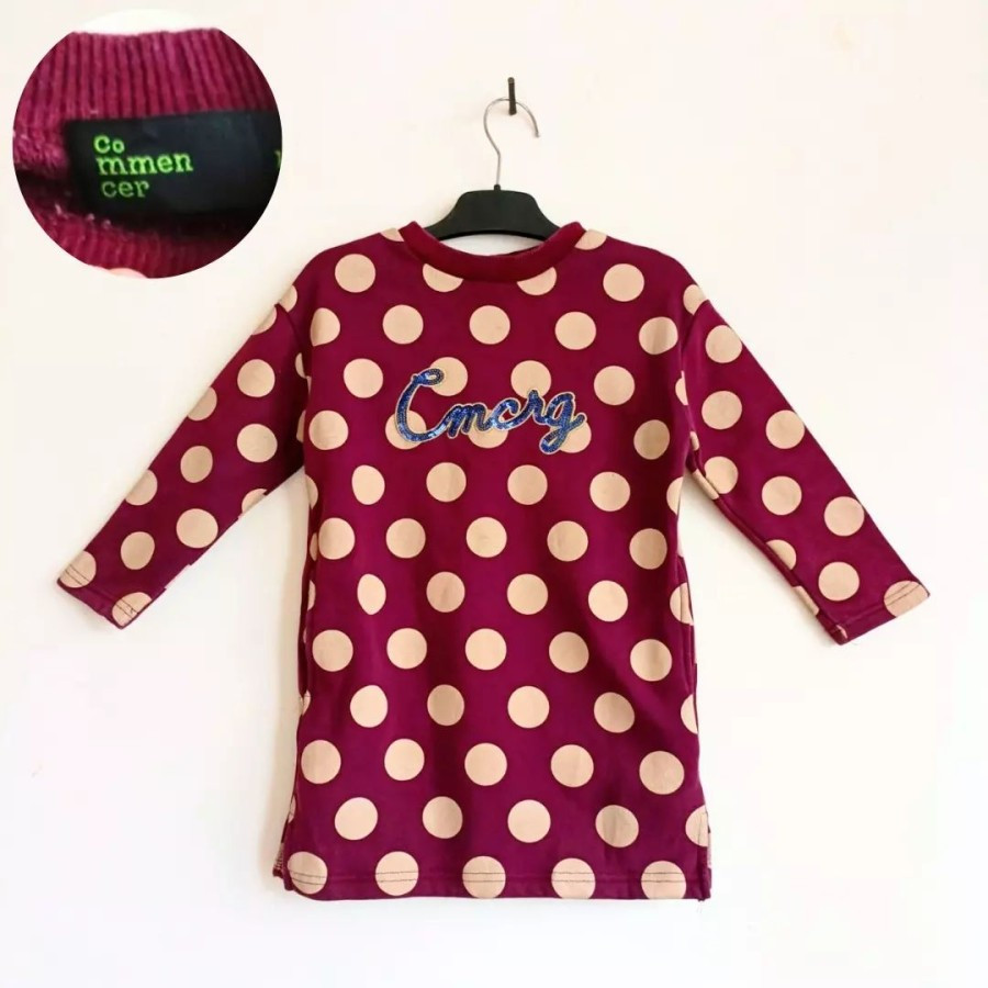 Dress kaos tebal anak 3-4 thn C0MMENCER maroon polka pl
