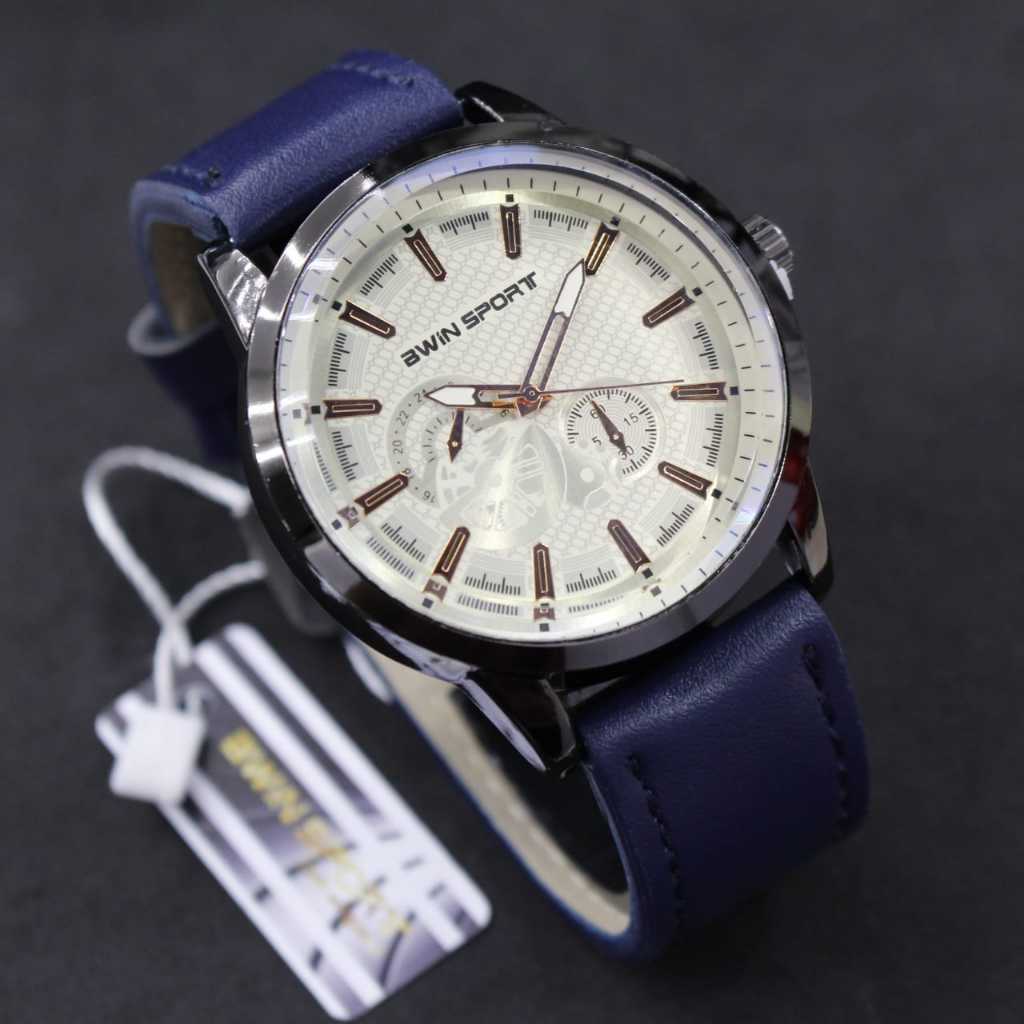 JAM TANGAN BWIN SPORT B164//JAM TANGAN STRAP KULIT//JAM TANGAN COWOK ANALOG