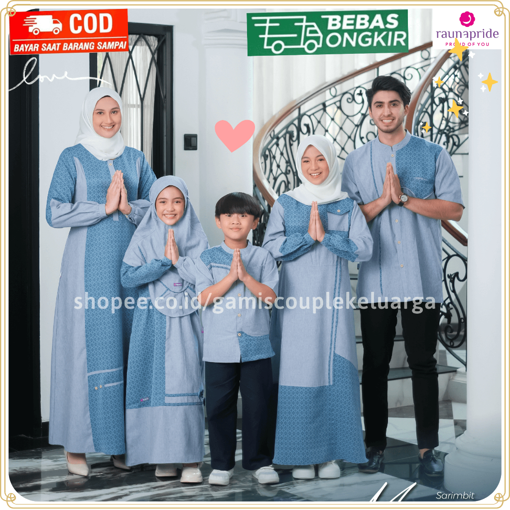 BAJU LEBARAN 2024 COUPLE KELUARGA SARIMBIT RAUNA MASIMO BLUE BAJU COUPLE KELUARGA COUPLE KELUARGA LE