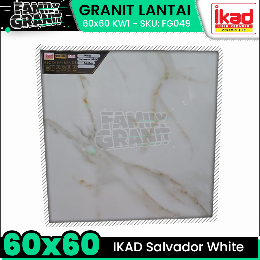 Granit Lantai 60x60 IKAD Salvador White Motif Marmer Putih Glossy KW1