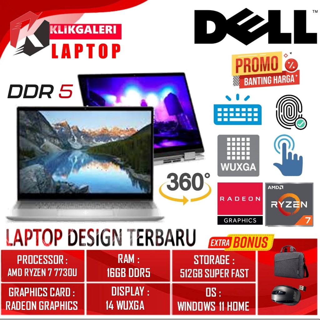 Laptop Touchscreen 2in1 Dell Inspiron 7435 Amd RYZEN 7 7730U Ram 16GB 1TB SSD 14.0 WUXGA