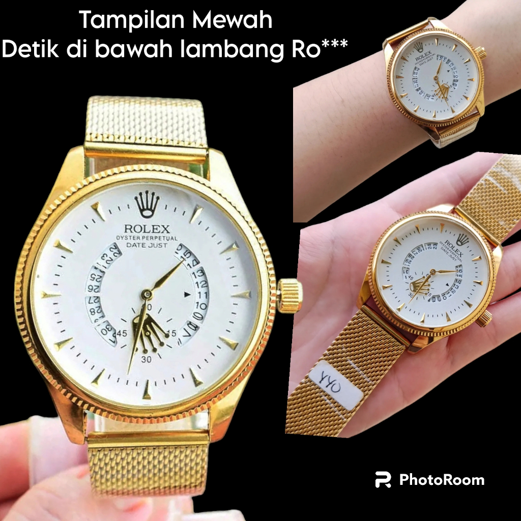 Jam Rolex tali pasir gold + free gelang (model random) - jam pria