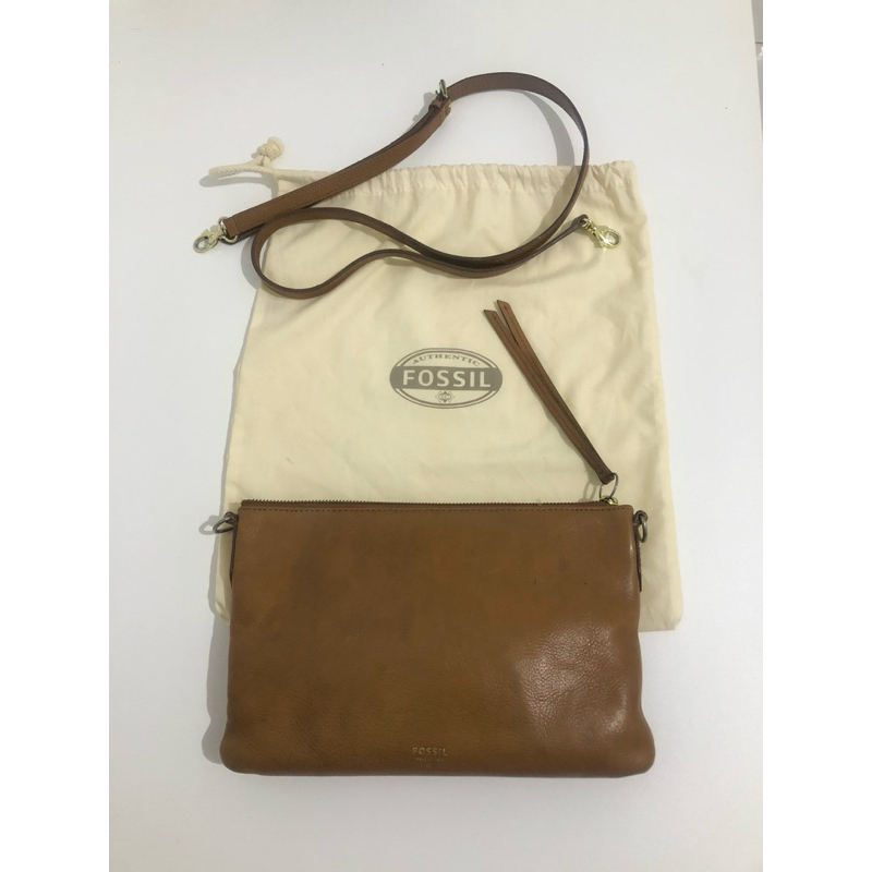 PRELOVED FOSSIL SLING BAG CROSS BODY BAG BROWN ENVELOPE CLUTCH