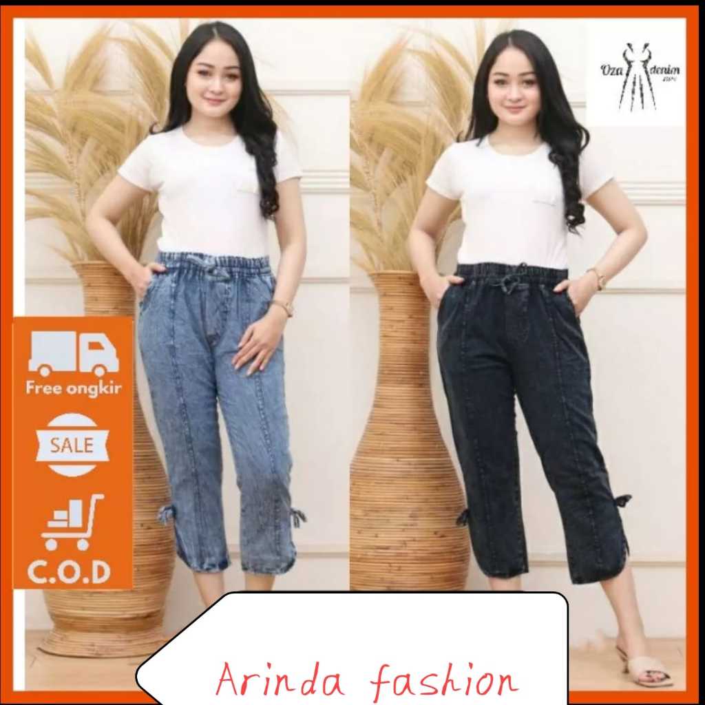 Celana jeans wanita 7/8 denim jumbo pendek jins cewek kekinian