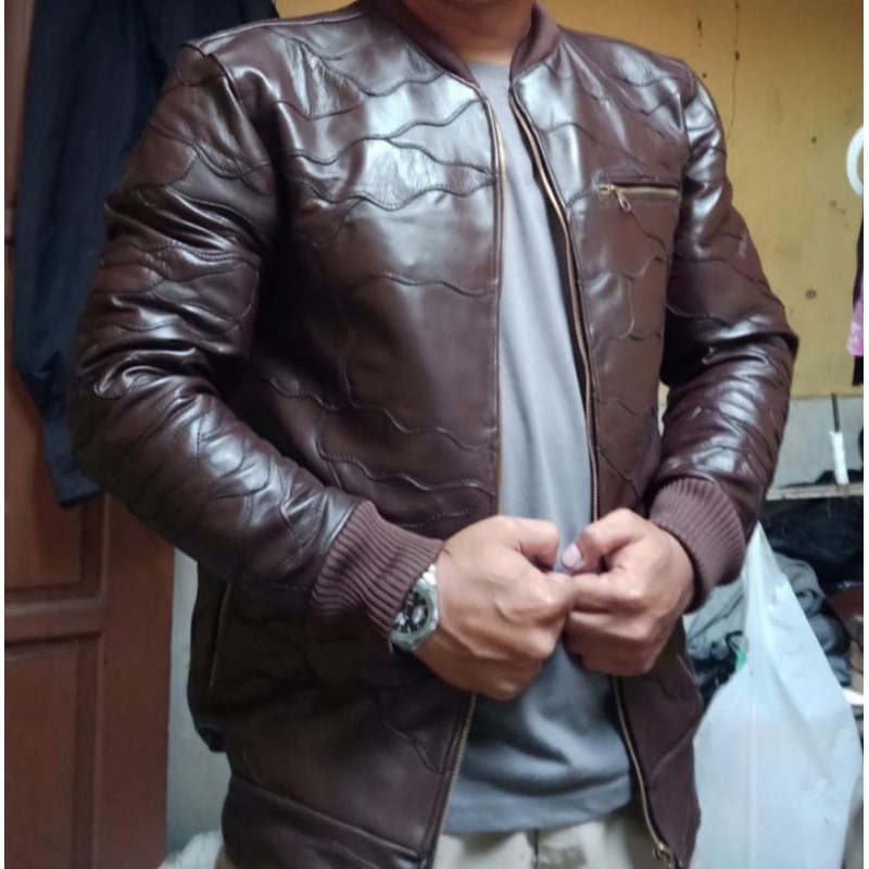 Jaket Kulit Asli Garut Model Batik/Sambungan