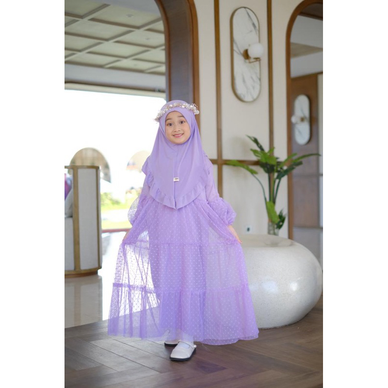 Gamis Elsa Set Kerudung Gamis Anak Elsa Bahan Rayon Twill Tile Dot Neeca Size 2 4 6 8 10