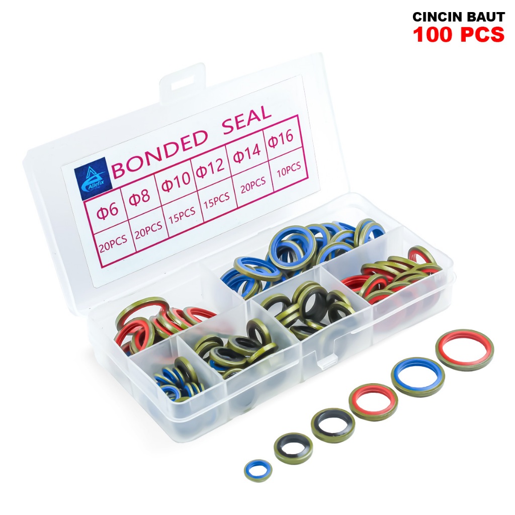 Allefix Karet Seal Ring Karet Baut Set 100Pcs Head Cop Cylinder Washer Seal Head Universal- 6704