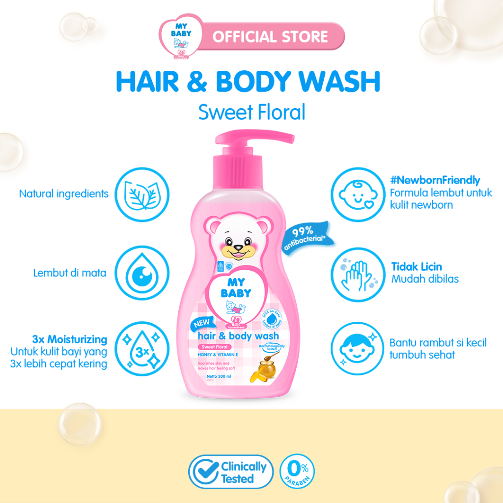 My Baby Hair &amp; Body Wash Pump Sweet Floral 300 ml