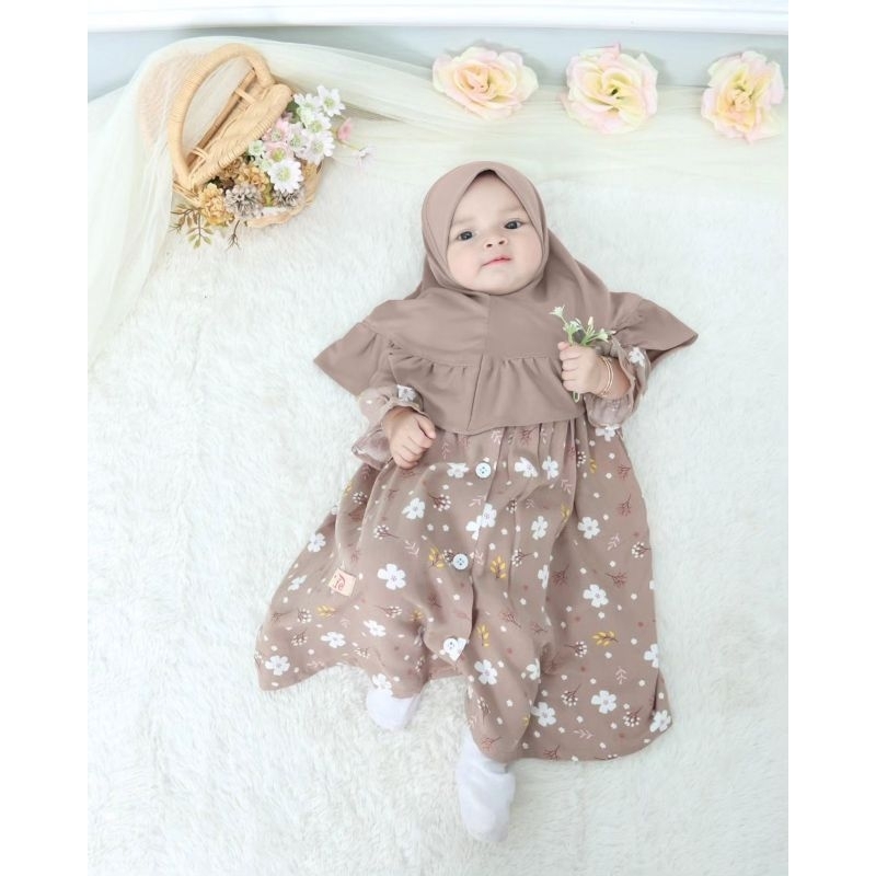 DTY100 Dress bayi perempuan 0-4 bulan 6-12 bulan 12-18 bulan free hijab kancing full aktif