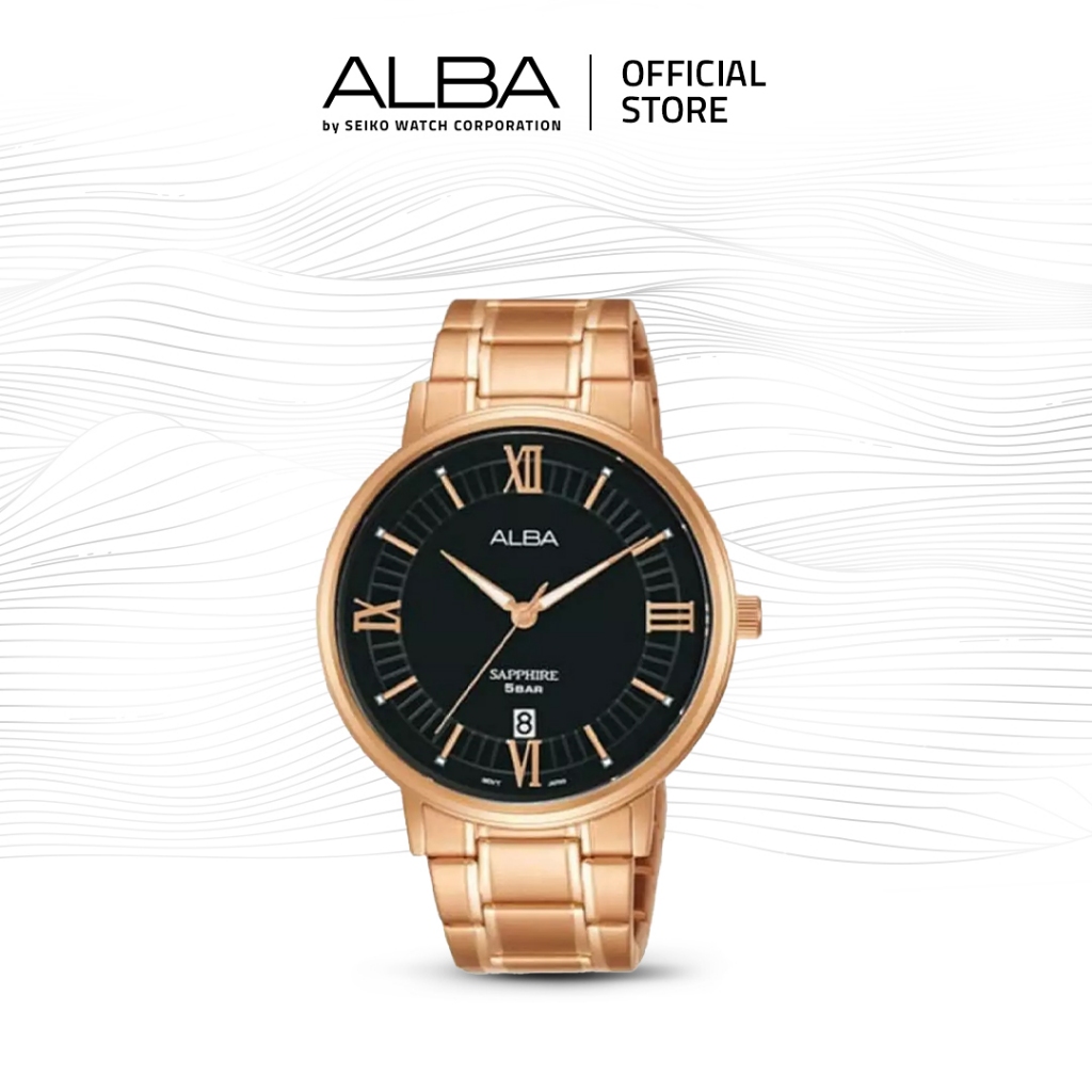 Alba Prestige Jam Tangan Pria AS9L58 / AS9L58X1 Sapphire Quartz Black Pattern Dial Rose Gold Stainle
