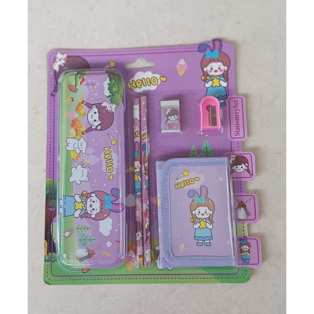 

Stationery Set 5 in 1 - Perlengkapan Menulis 5 in 1 Gambar Karakter Kartun Lucu
