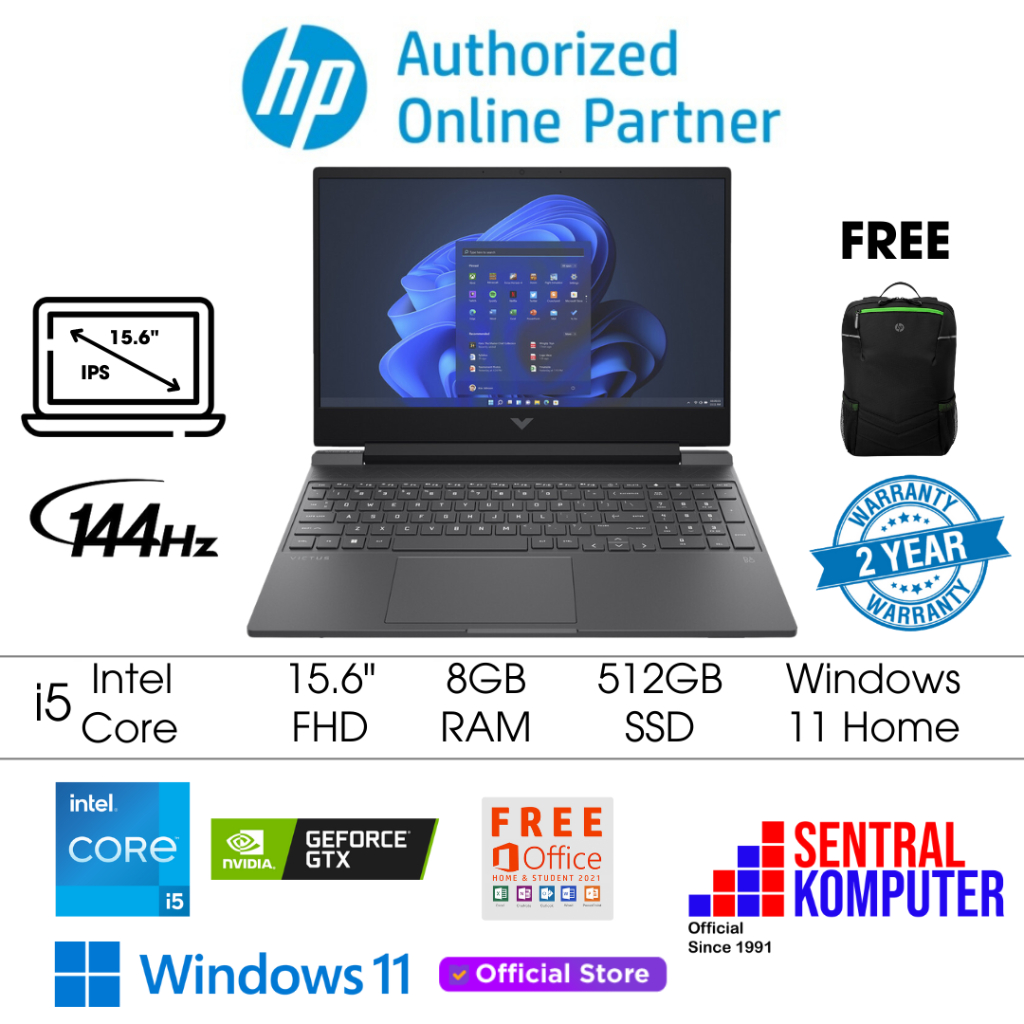 HP Victus 15 FA0116TX i5-12500H GTX 1650 RAM 8GB 512GB SSD Windows 11 & OHS