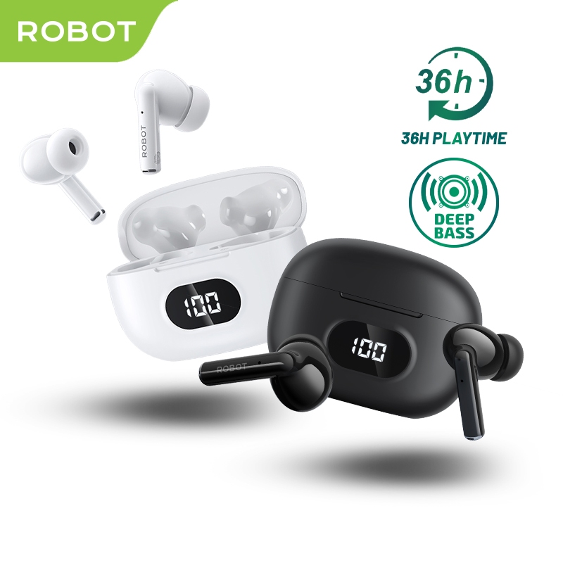 Robot TWS Wireless Earphone Airbuds T70 TWS Deep Bass BT 5.3 Smart Control HD Call - Garansi 1 Tahun