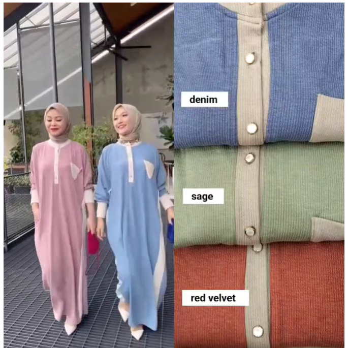 Aa_Baju Dres Gamis Kaftan Bahan Knit Wanita Model Terbaru Bahan Tebal Adem Termurah uk all size / Ga