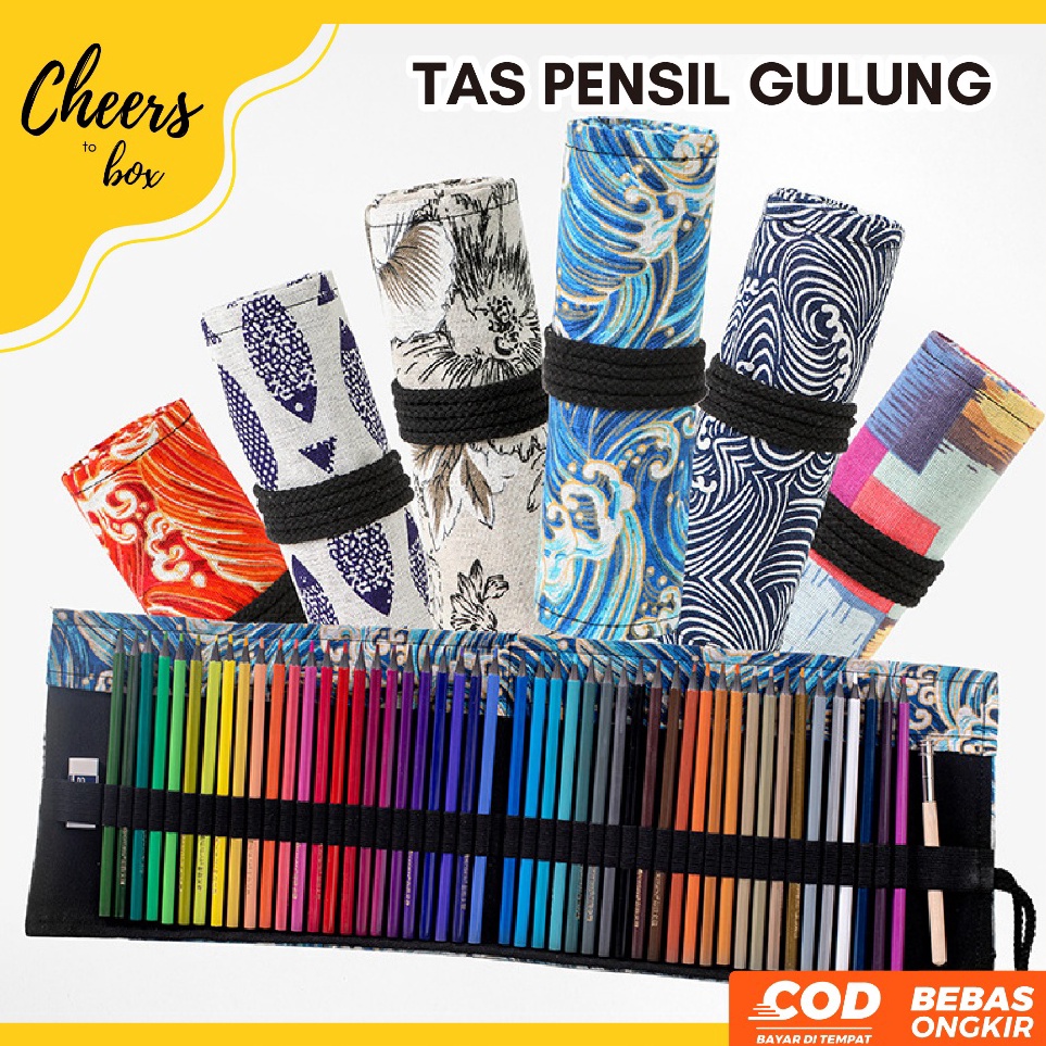 

ART H56H Pencil Case Roll Tas Pensil Gulung Bahan Kain Canvas Isi 36 48 72 Slot Tempat Pensil Warna Gulung Motif Estetik