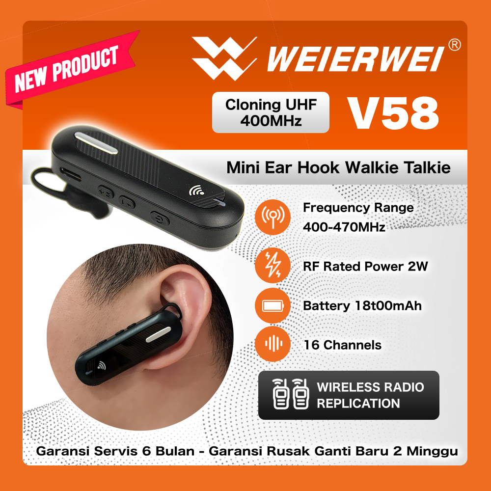WEIERWEI V58 - Cloning UHF Mini Ear Hook HT Two Way Radio Replication