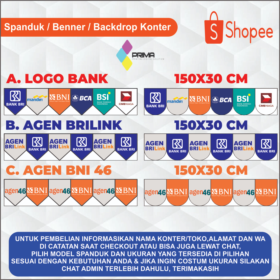 SPANDUK/BANNER RENDA HIASAN KIOS AGEN BRILINK/KIOS AGEN BNI 46/ HIASAN SPANDUK TRANSFER BANK