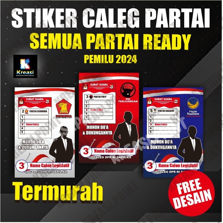

CETAK STICKER CALEG 8X10 CM - STIKER PARTAI KAMPANYE PEMILU PILPRES