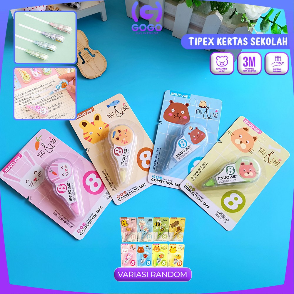 

GOGO-A75 Correction Tape Students Tipex Kertas Perlengkapan Sekolah Karakter Hewan Lucu / Tipex Roll Pita Koreksi Serbaguna / Tipe-X Kertas Mini Karakter Import