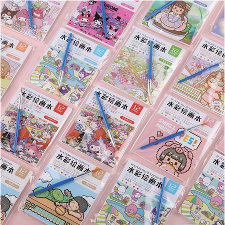 

LL - [-RANDOM-]Buku Stiker Mewarnai Cat Air Sanrio / Water Colour Painting Book