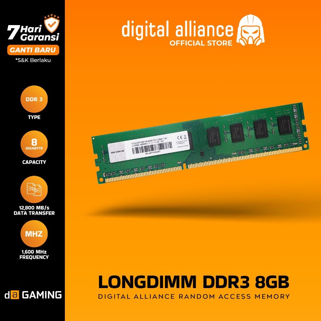 RAM DA 4GB / 8GB DDR3 1600MHz PC3-12800 MEMORY PC KOMPUTER LONGDIMM LIFETIME WARRANTY DRIVE