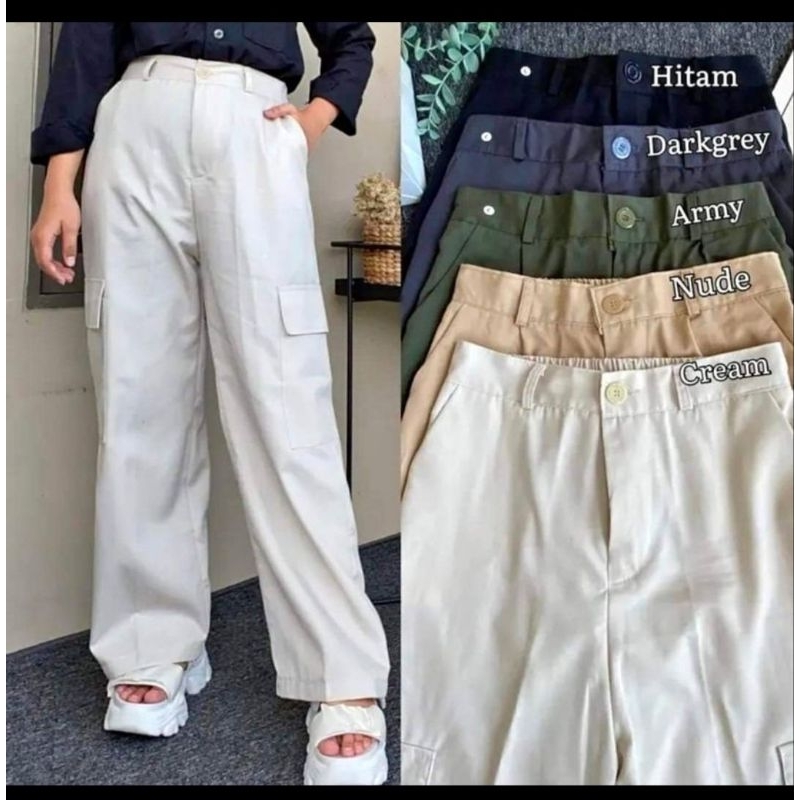 Celana cargo wanita american drill
