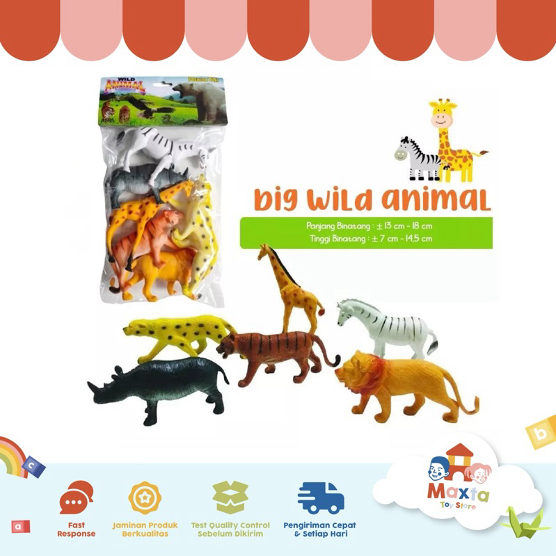MAINAN BINATANG BESAR WILD ANIMAL KARET ISI 6