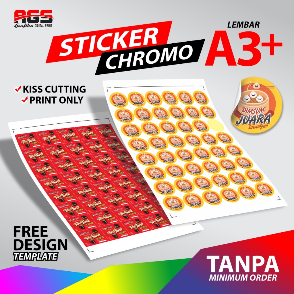 

CETAK STIKER CROMO CUSTOM A3+ (Print & Cut) LABEL KEMASAN MAKANAN MINUMAN / FREE DESIGN