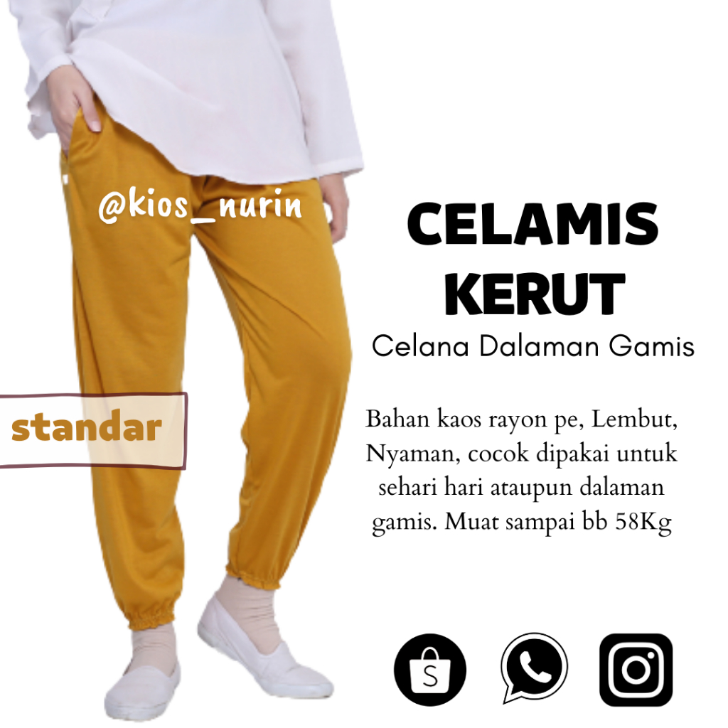 CELANA KERUT STANDAR L | Celana Wanita | Celana Kaos Rayon Adem Nyaman | Celana Dalaman Gamis | Cela