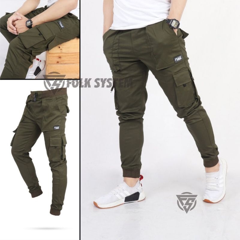 Celana Panjang Chino Jogger Cargo Pria