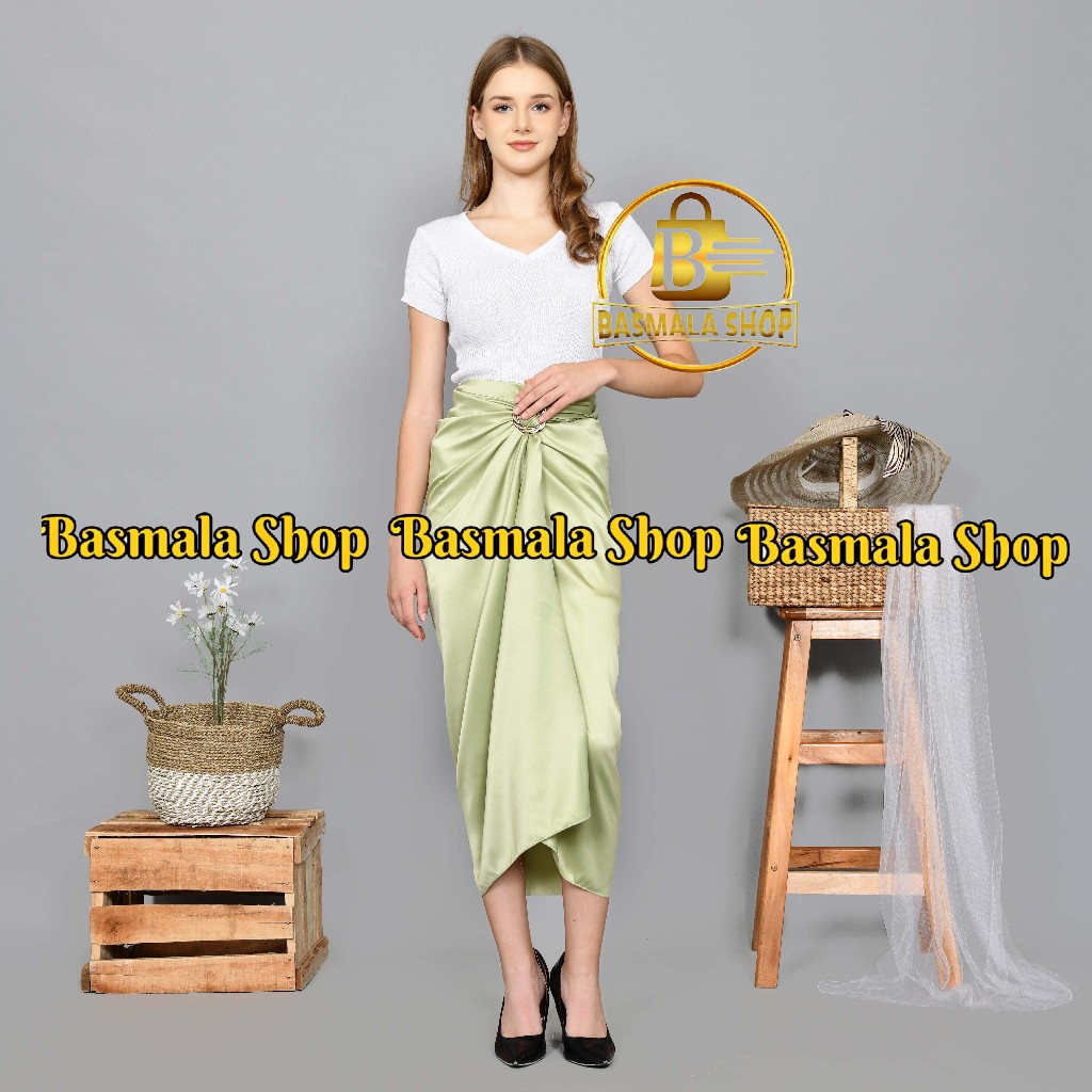 POLOS - ROK LILIT POLOS VELVET SATIN FREE RING TERMURAH PREMIUM ROK IJO SAGE/ SAGE GREEN