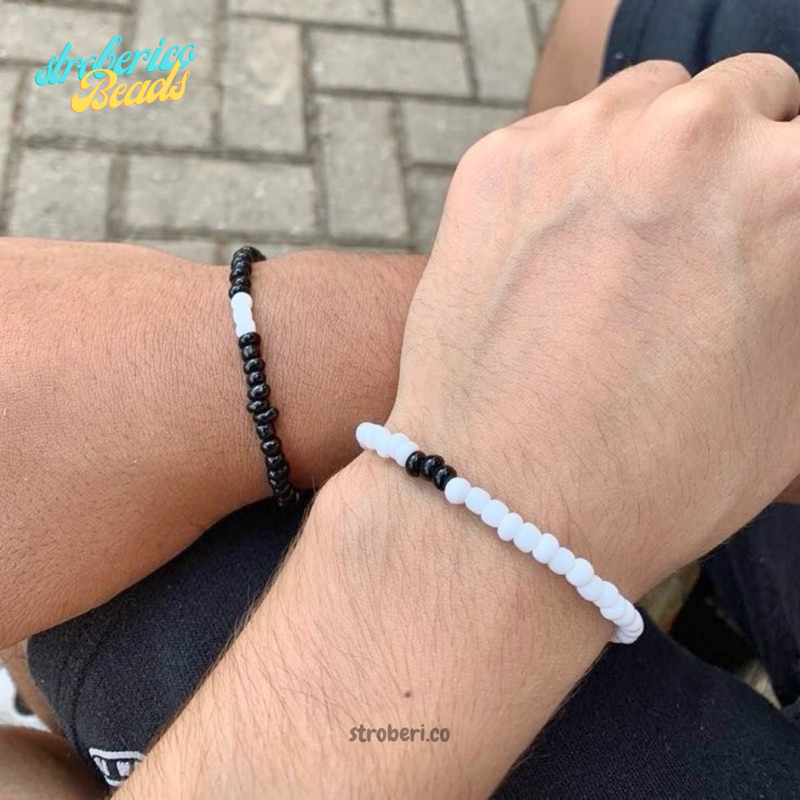 Gelang manik couple/ gelang manik couple hitam putih/ couple bracellet beads/ gelang pasangan murah/