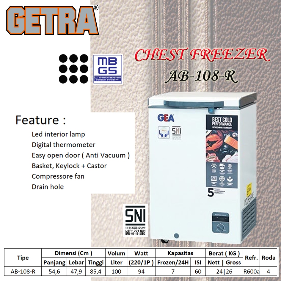AB-108-R Chest Freezer Gea 100 Liter