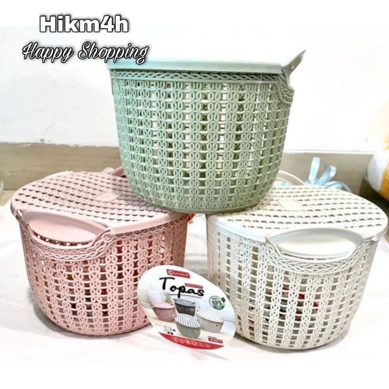 Keranjang Topas Tutup / Keranjang Souvernir / Keranjang Serbaguna Plastik