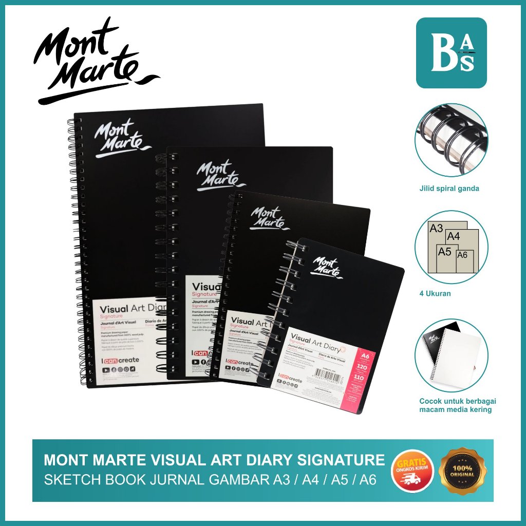 

Mont Marte Visual Art Diary Signature Black PP Cover/ Buku gambar sketsa visual 110gsm
