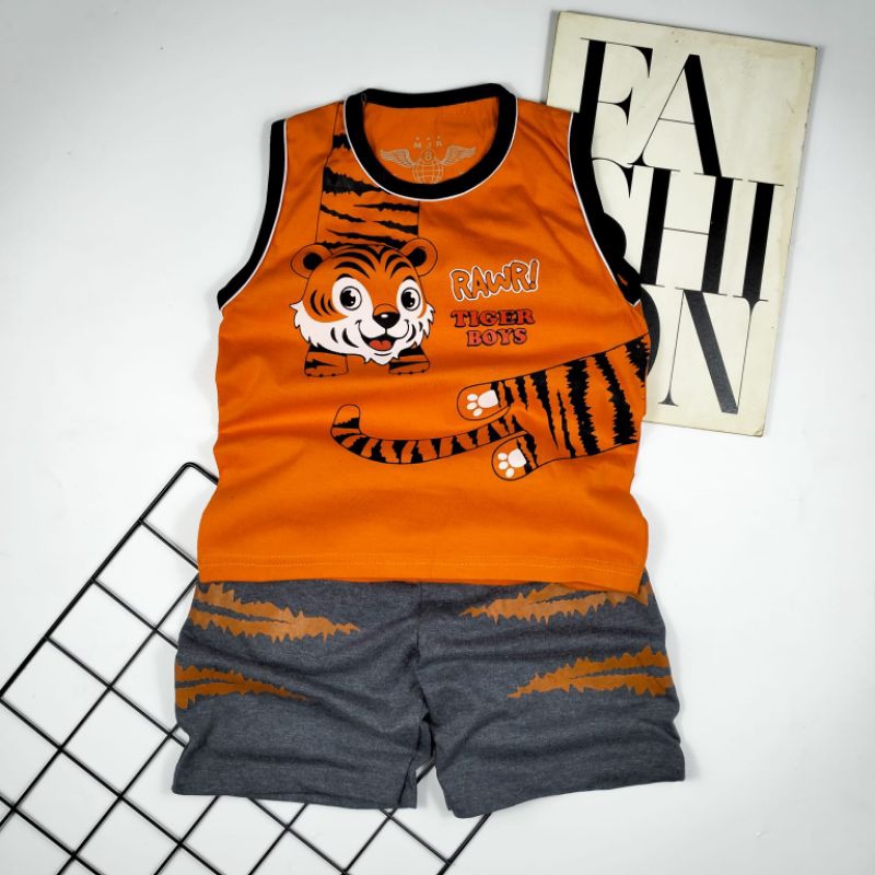 BAJU KENSI ANAK LAKI LAKI TERBARU MOTIF TIGER ADA TOPINYA USIA 1-10 TAHUN
