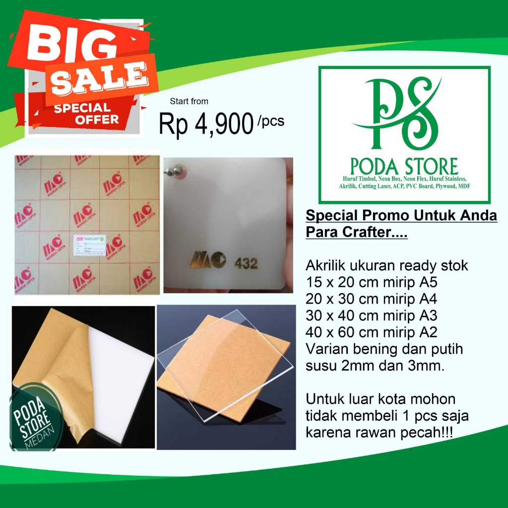 

Akrilik 20x30 mirip a4 2mm Nobrand Promo