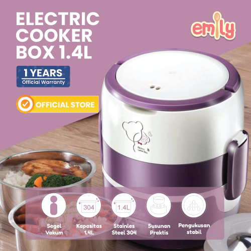 EMILY Electric Cooker Box 1.4L | Kotak Bekal | Penanak Nasi | Pemanas Makanan | Kukusan Serbaguna