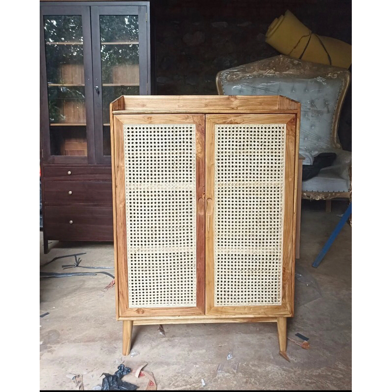 Lemari Rak Sepatu Rotan Lemari Sepatu Retro Rotan Minimalis Kayu Jati Lemari Multifungsi Rotan Minim