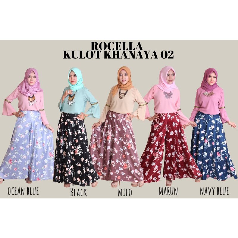 Rocella Kulot Khanaya/Kulot Pola Payung/Kulot Lebar Bermotif Bunga-Bunga/Bahan Velvet/Karet Pinggang