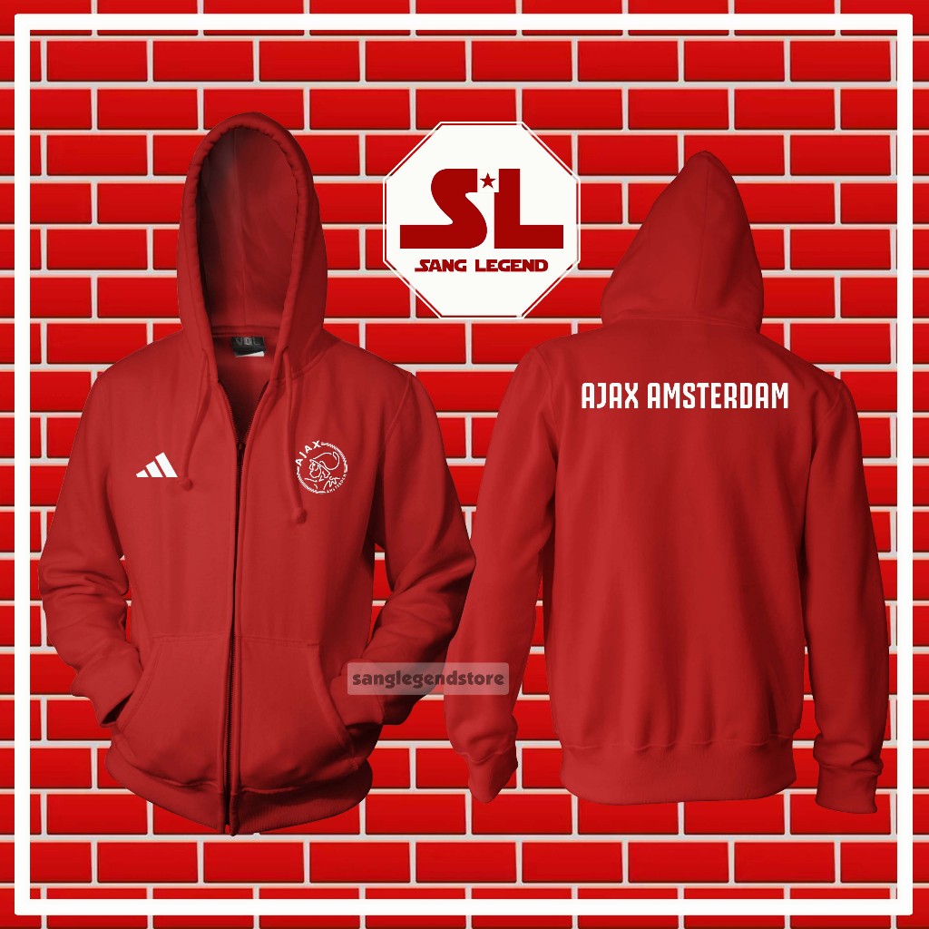 JAKET HOODIE ZIPPER BOLA PRIA AJAX AMSTERDAM