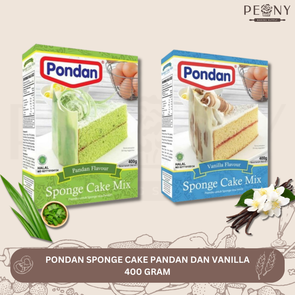 

PONDAN SPONGE CAKE PANDAN DAN VANILLA 400 GRAM/ TEPUNG SPONGE CAKE INSTAN