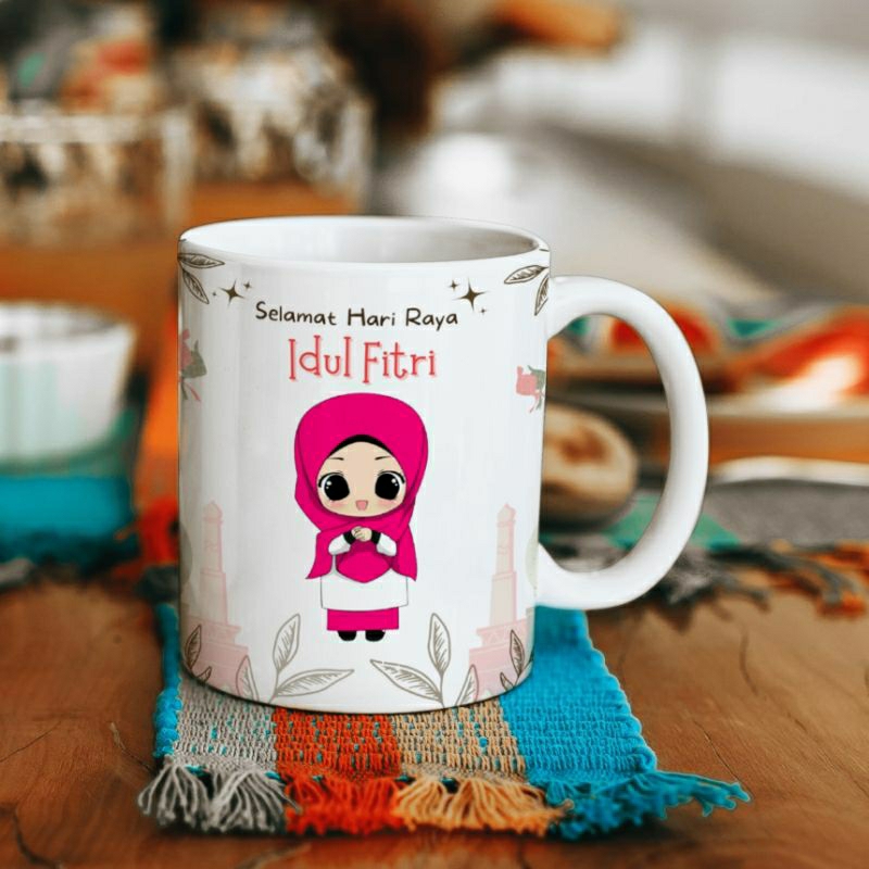 SOUVENIR LEBARAN IDUL FITRI MUG GELAS PRINTING CUSTOM