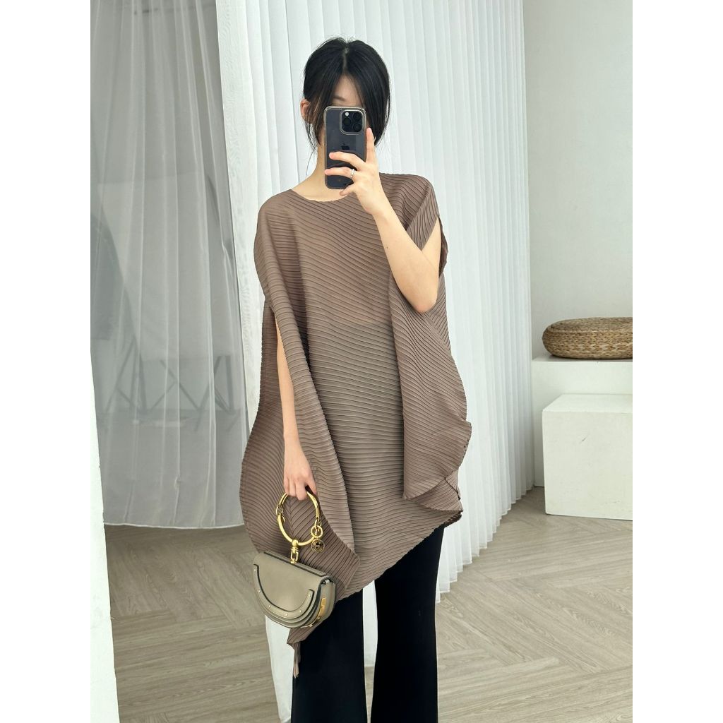 Loewe Top | Pleated Cape Dress / Top Starry Atasan Plisket Blouse Wanita Premium