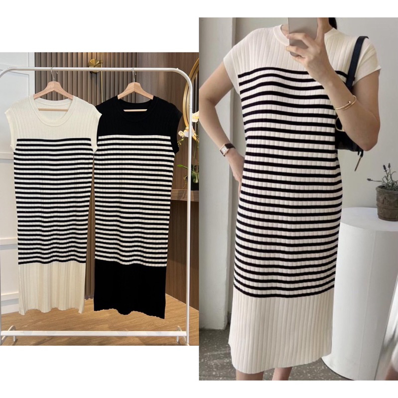 DRESS Pleats KNIT  / MIDI STRIPES DRESS PLEATS RAJUT