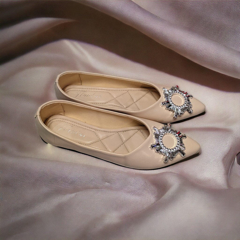 Flatshoes wanita sepatu wanita elegan casual  Flawless Bunga Matahari Ivory terlaris original