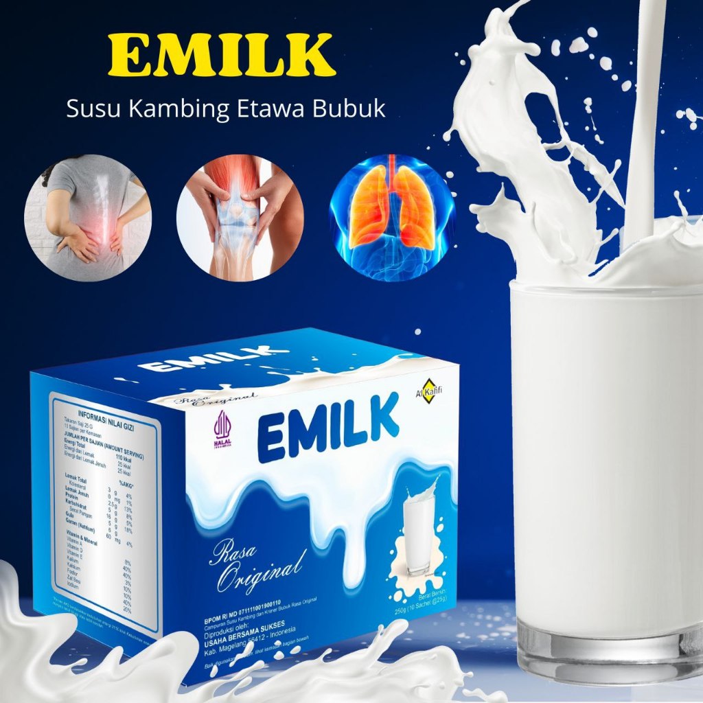 

SUSU KAMBING ETAWA BUBUK EMILK 10 SACHET 250 GRAM MENJAGA KESEHATAN TULANG DAN SENDI