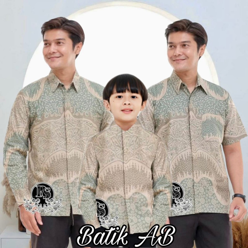 Terbaru Batik Couple-Kemeja Batik Ayah Couple Batik Anak Batik Piramid Sage Batik Pria Modern Warna 