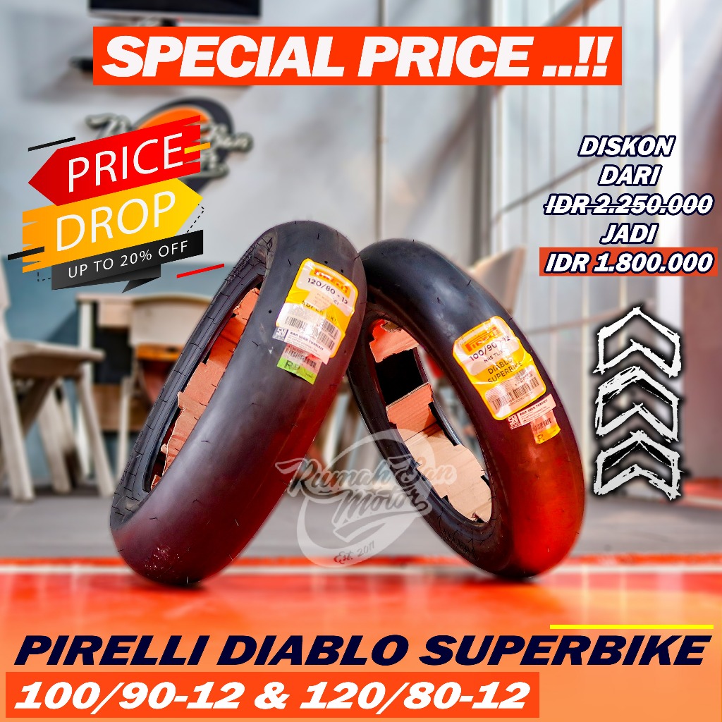 PIRELLI DIABLO SUPERBIKE 100/90-12 120/80-12 BAN BALAP VESPA, SCOOPY